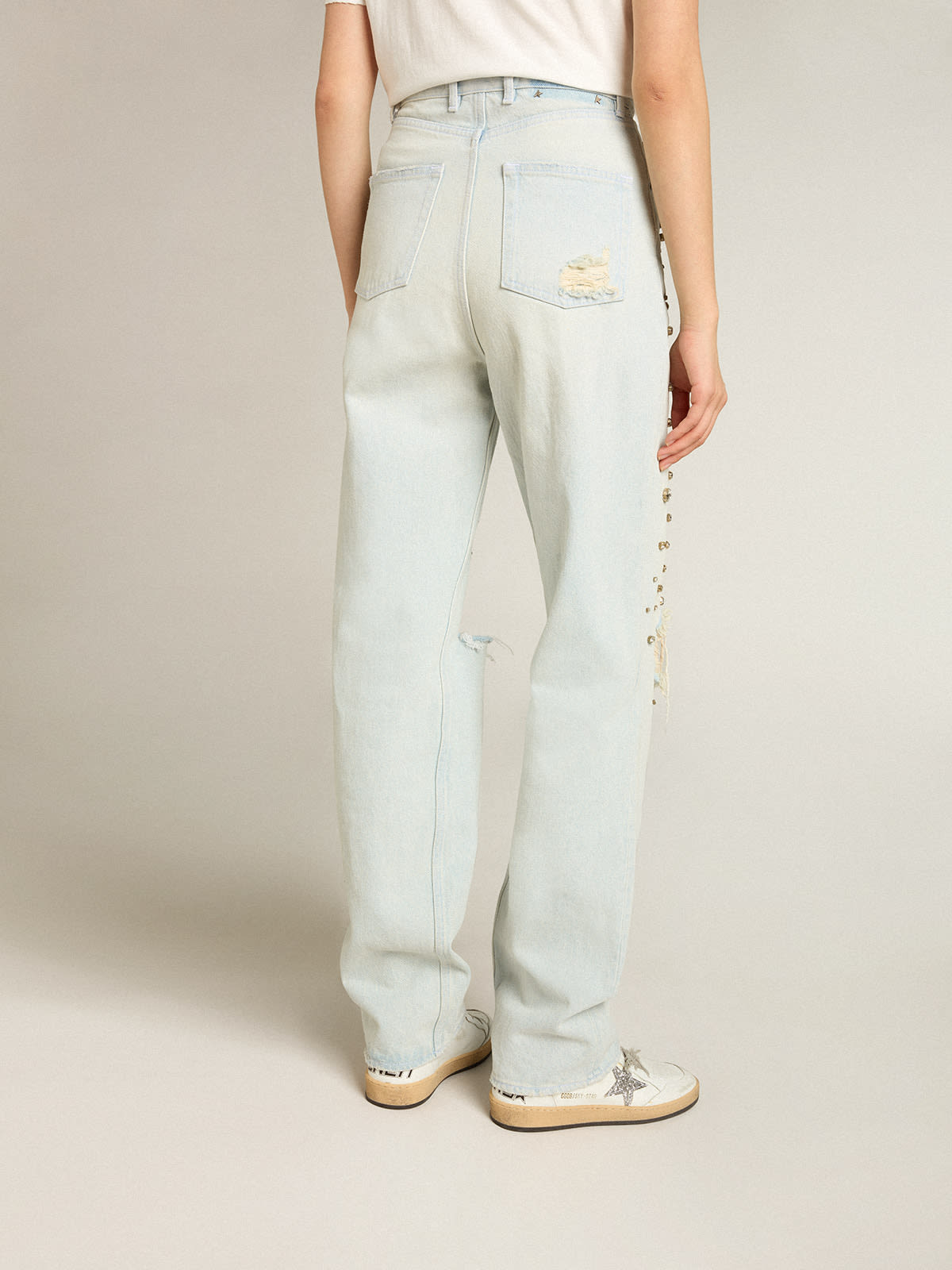 Golden Goose - Women's bleached jeans with cabochon crystals in 