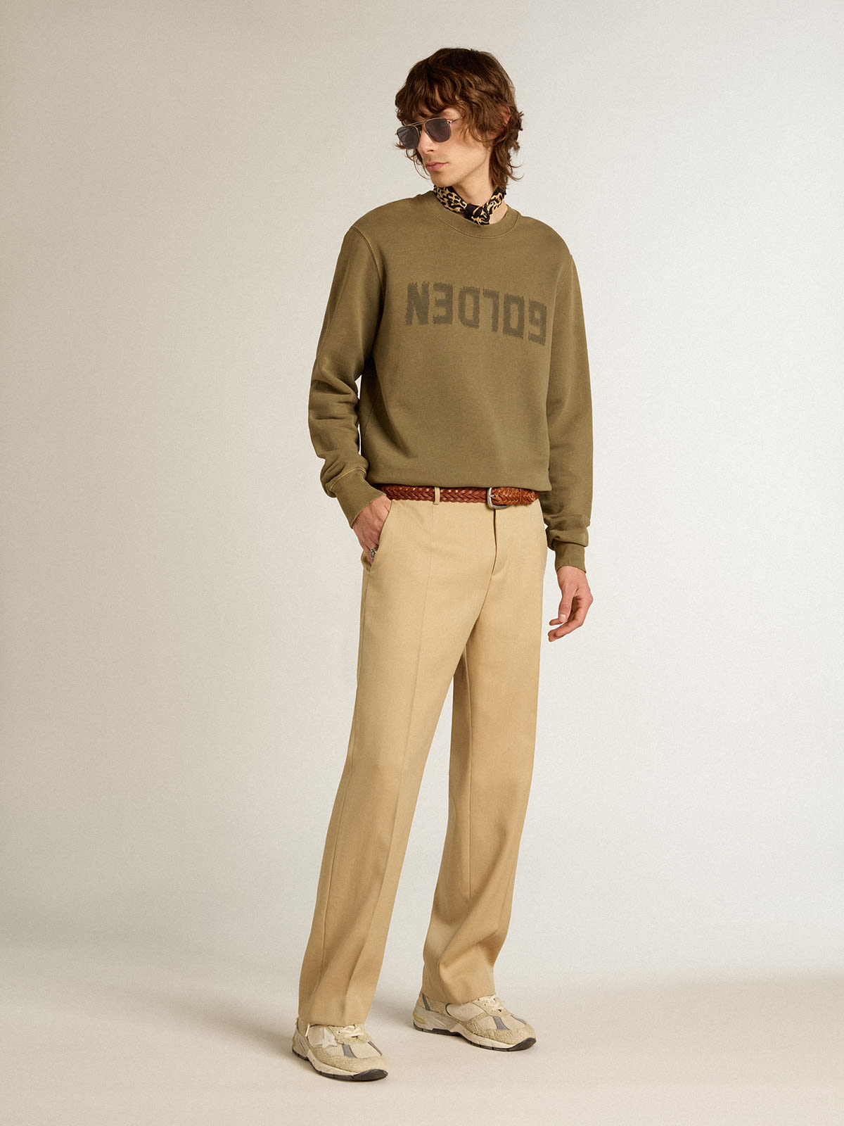 Golden Goose - Men's olive green sweatshirt with Golden lettering in 