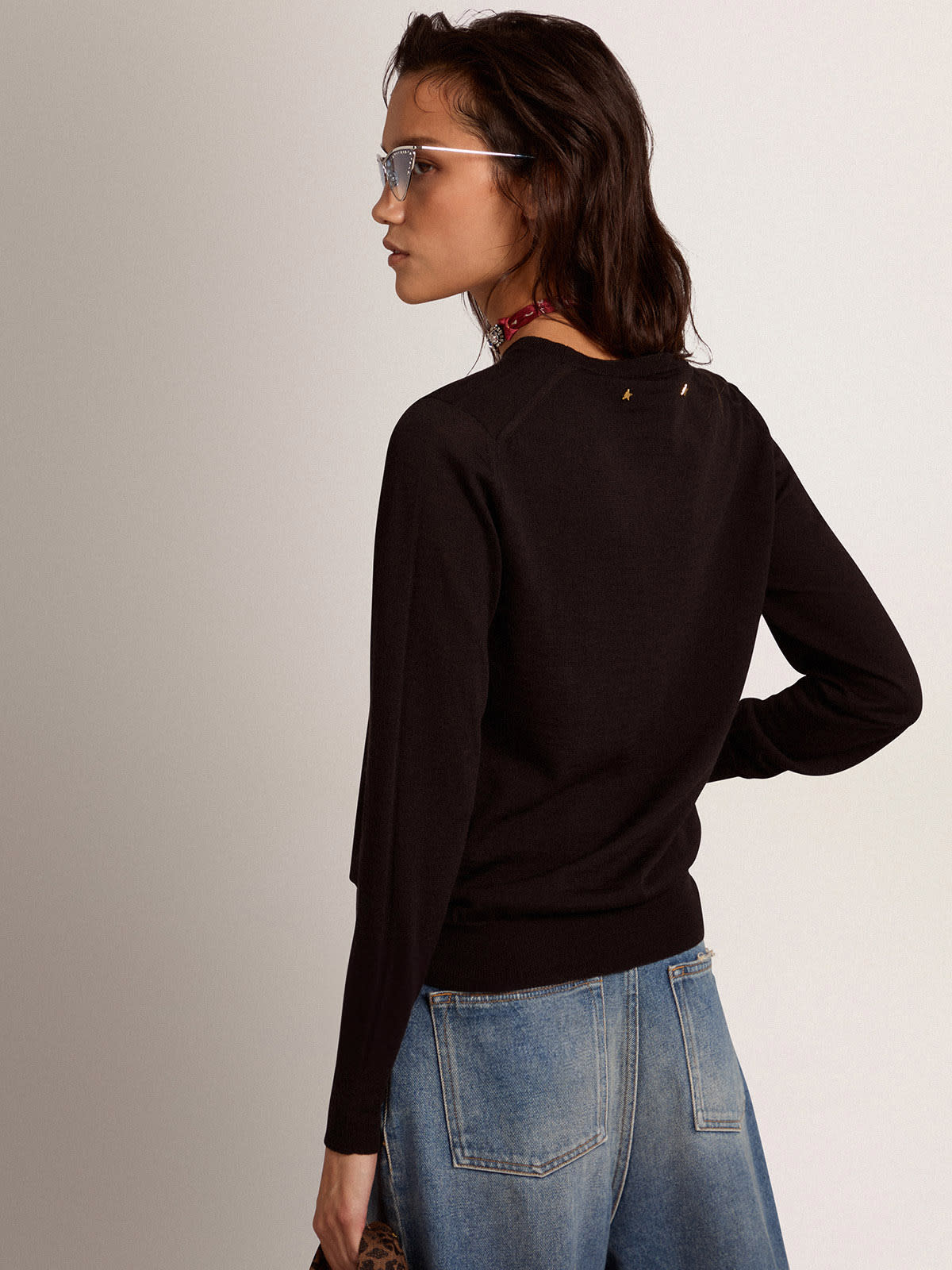 Golden Goose - Women's round-neck sweater in black wool in 