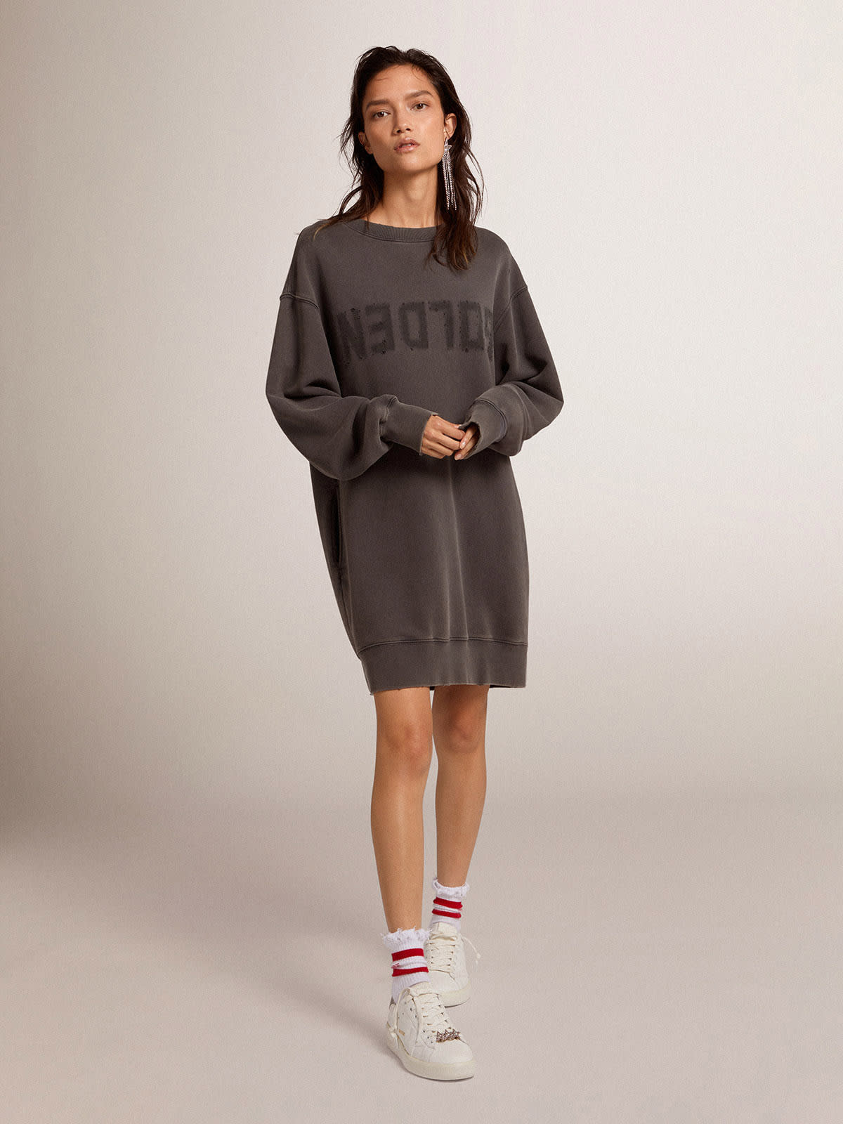 Sudadera vestido con logo gris para mujer