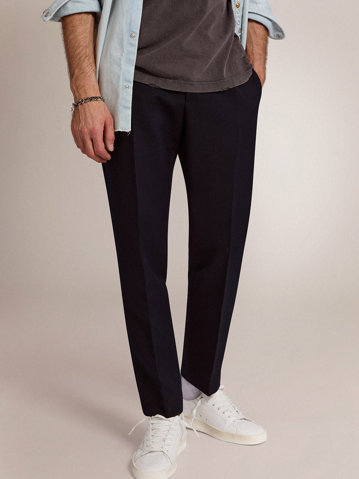Golden Goose - Pantalone da uomo in lana di colore blu scuro in 
