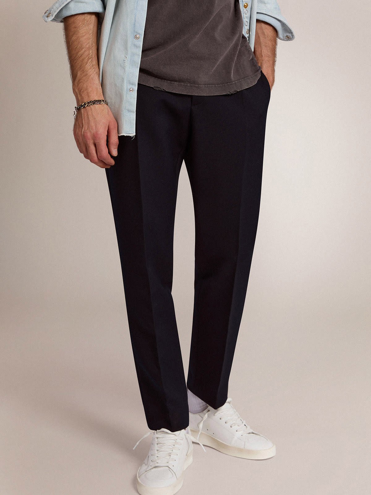 Golden Goose - Men's pants in dark blue wool in 