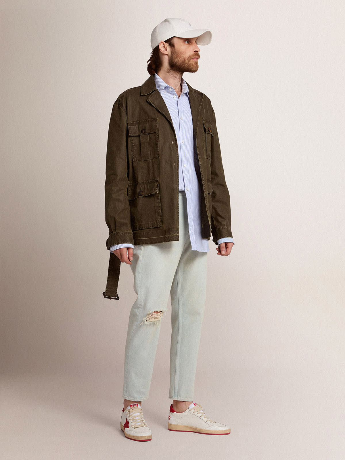 Golden Goose - Men's safari jacket in military green canvas in 