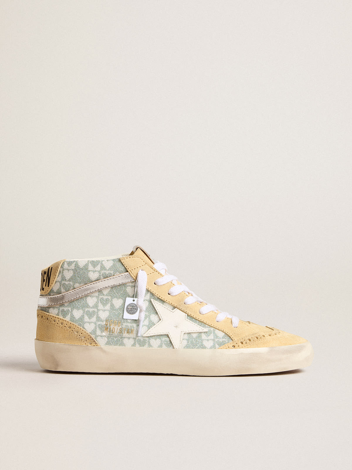 Golden Goose - Mid Star with heart print in Swarovski crystals and silver flash in 