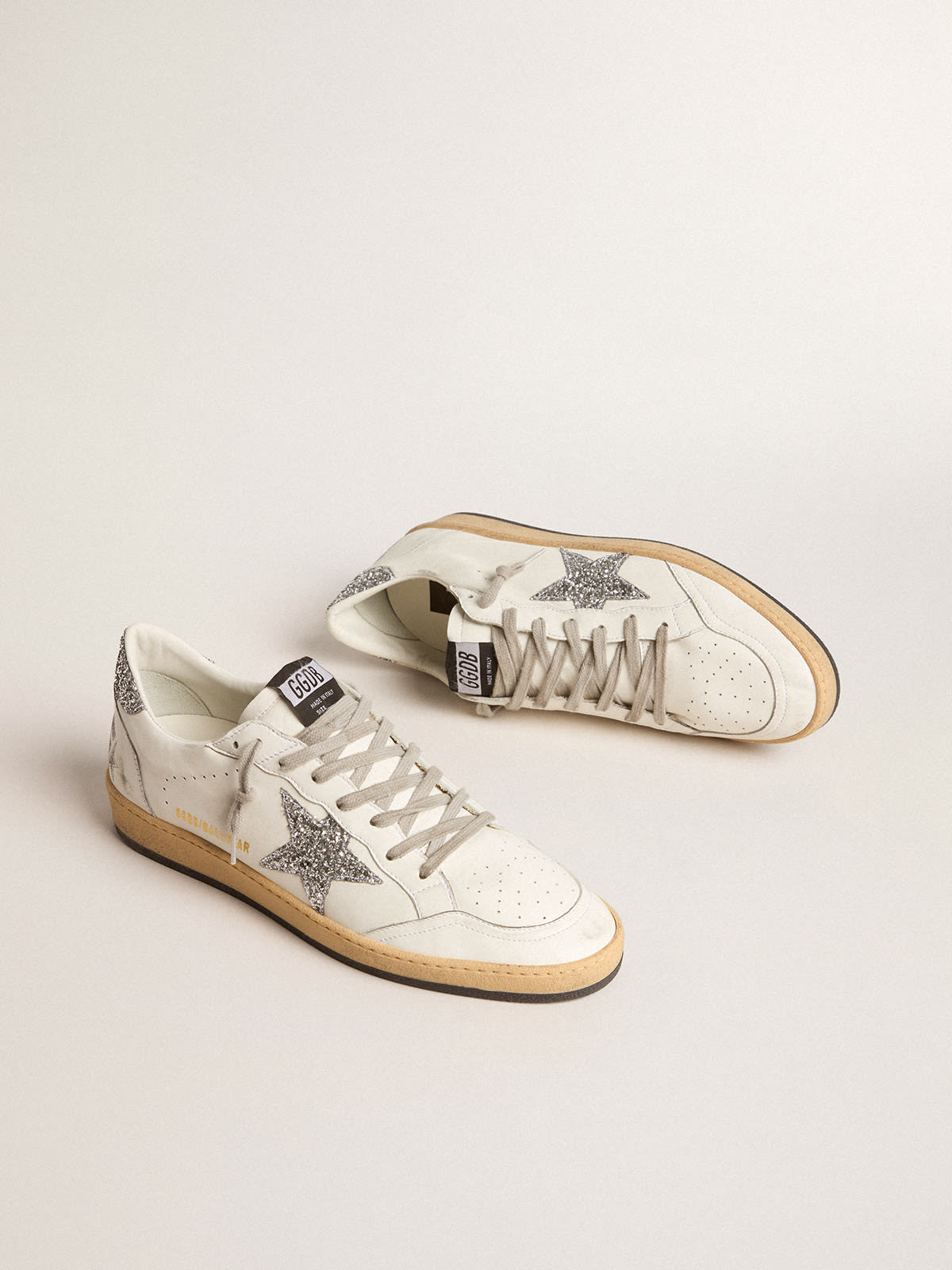 Golden Goose - Women’s Ball Star Wishes in nappa leather with white star and glitter heel tab in 