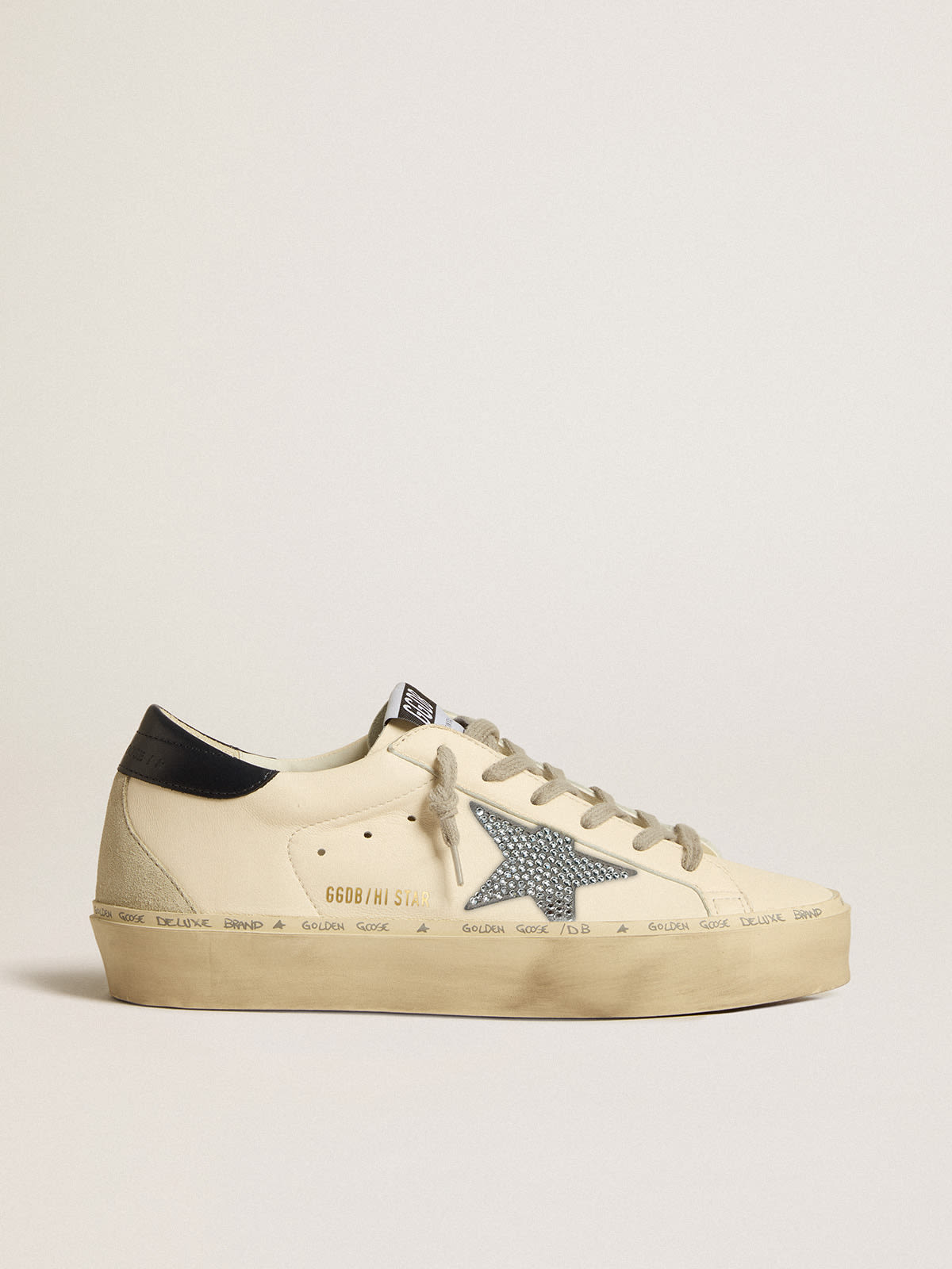 Golden Goose - Hi Star in nappa with crystal star and dark blue heel tab in 