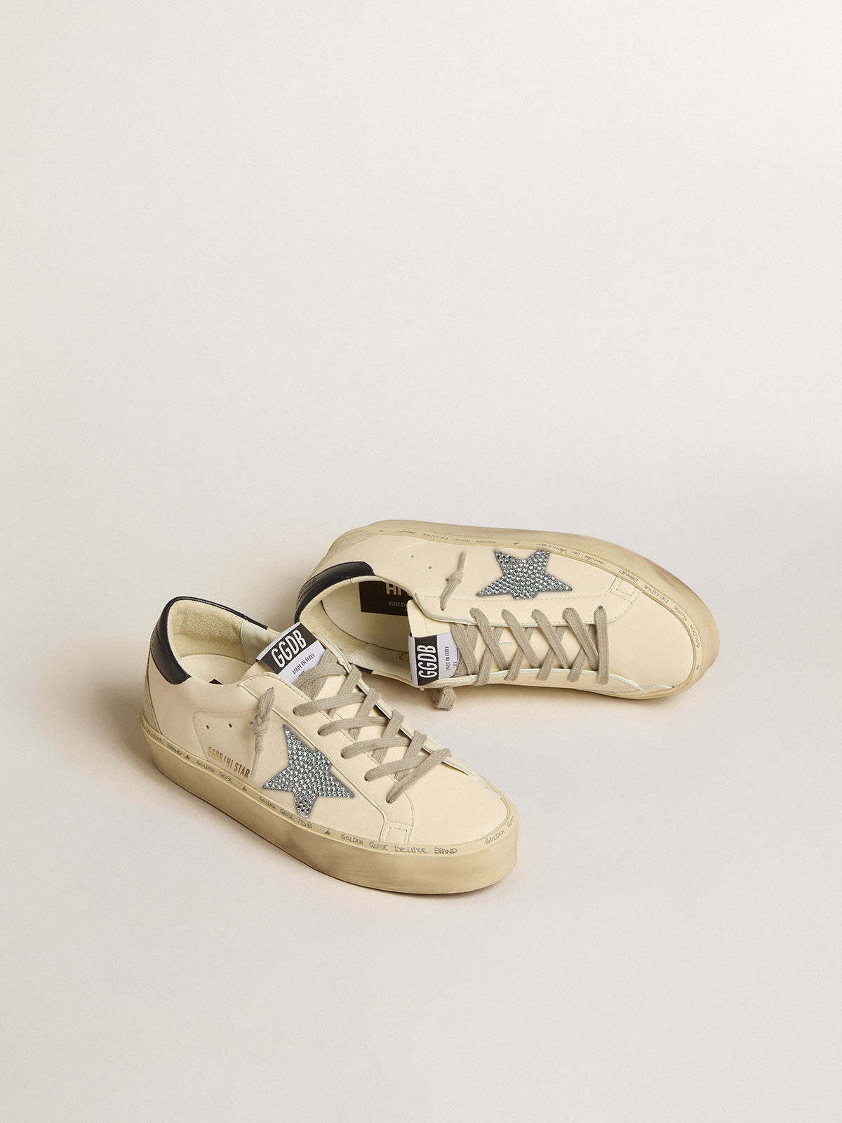 Golden Goose - Hi Star in nappa with crystal star and dark blue heel tab in 