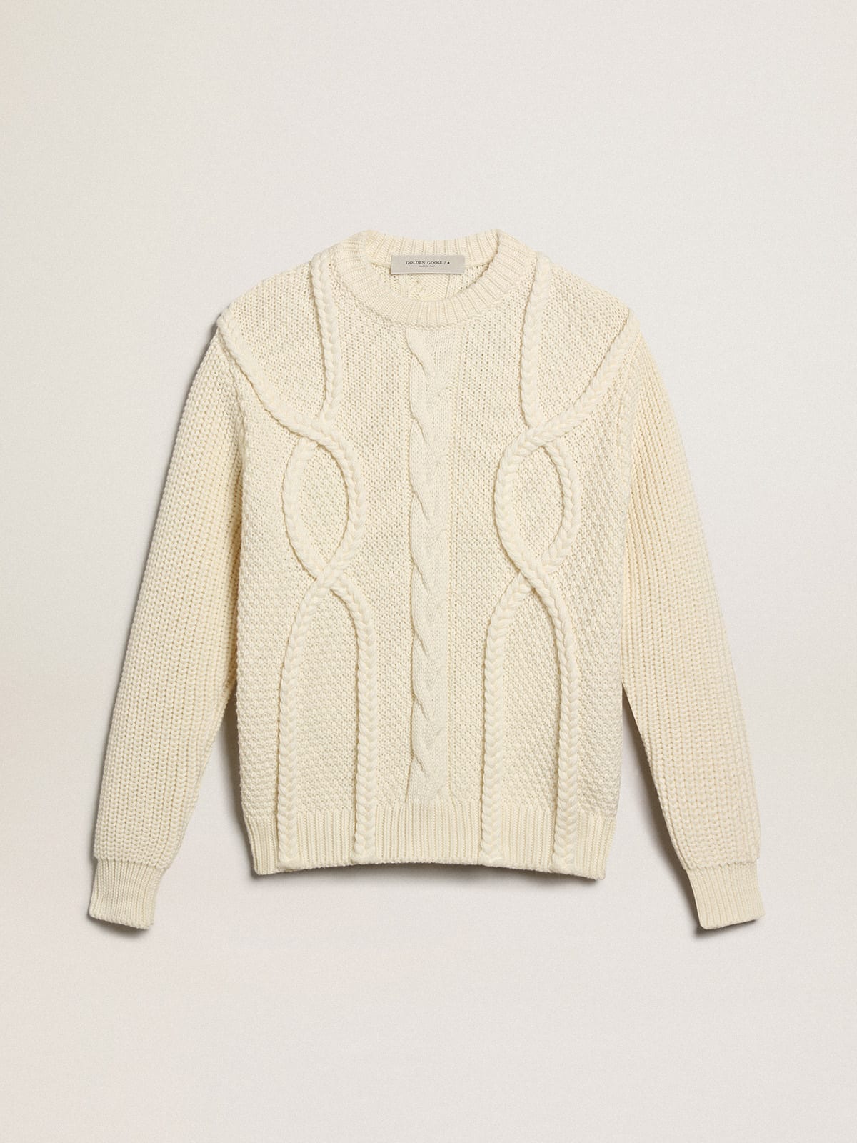 Golden Goose - Men's round-neck sweater in wool with braided motif in 