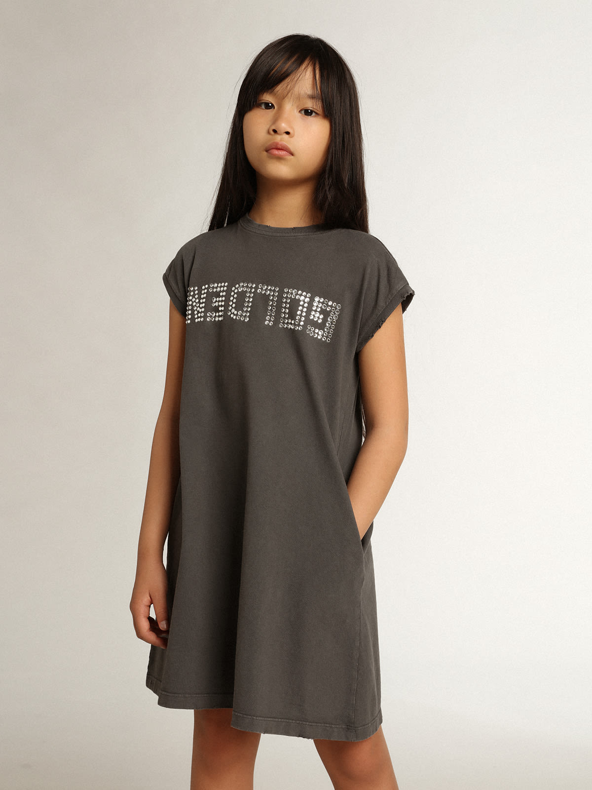 Golden Goose - Gray mini dress with Golden lettering in crystals in 