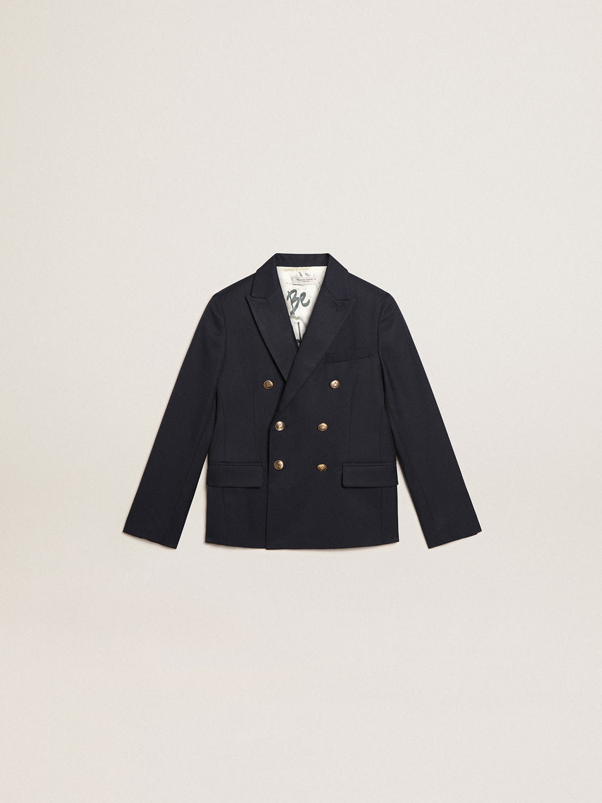 Golden Goose - Blazer de abotoamento duplo infantil masculino azul-escuro com botões in 