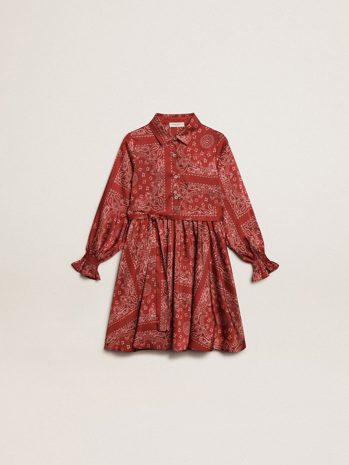 Girls burgundy shirt dress with paisley print Golden Goose