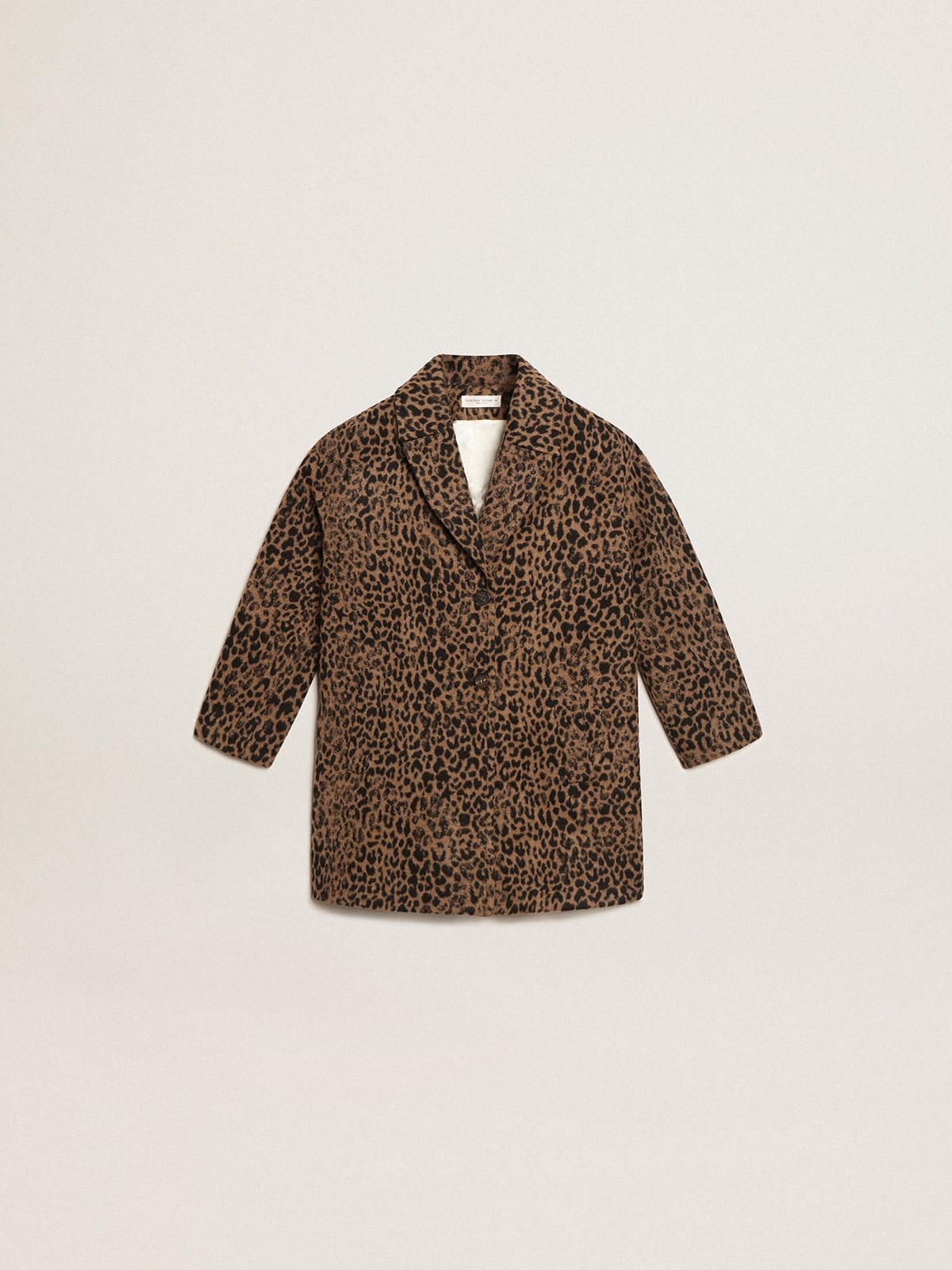 Golden Goose - Girls’ single-breasted coat in wool with jacquard animal print in 