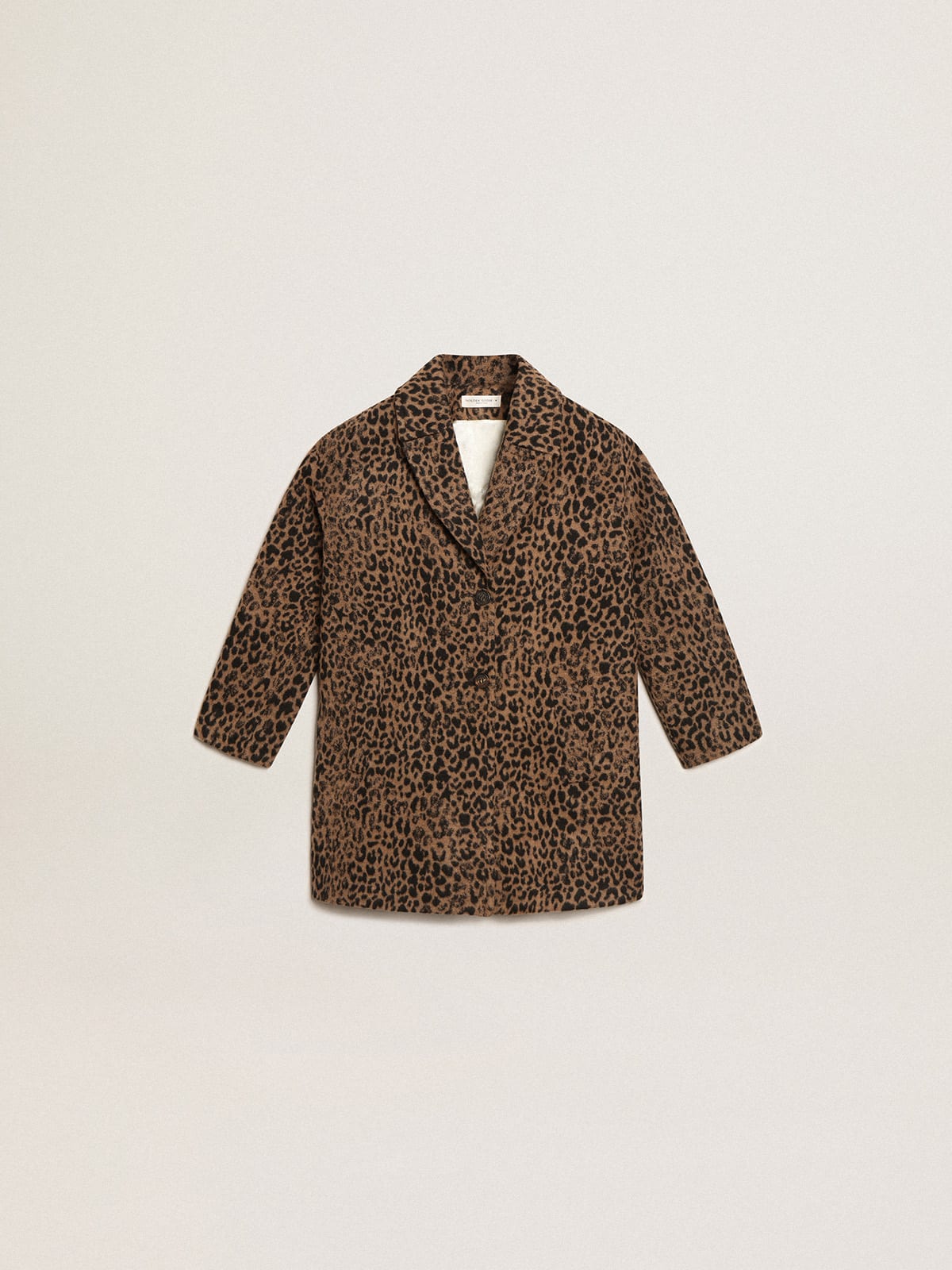 Girls' single-breasted coat in wool with jacquard animal print