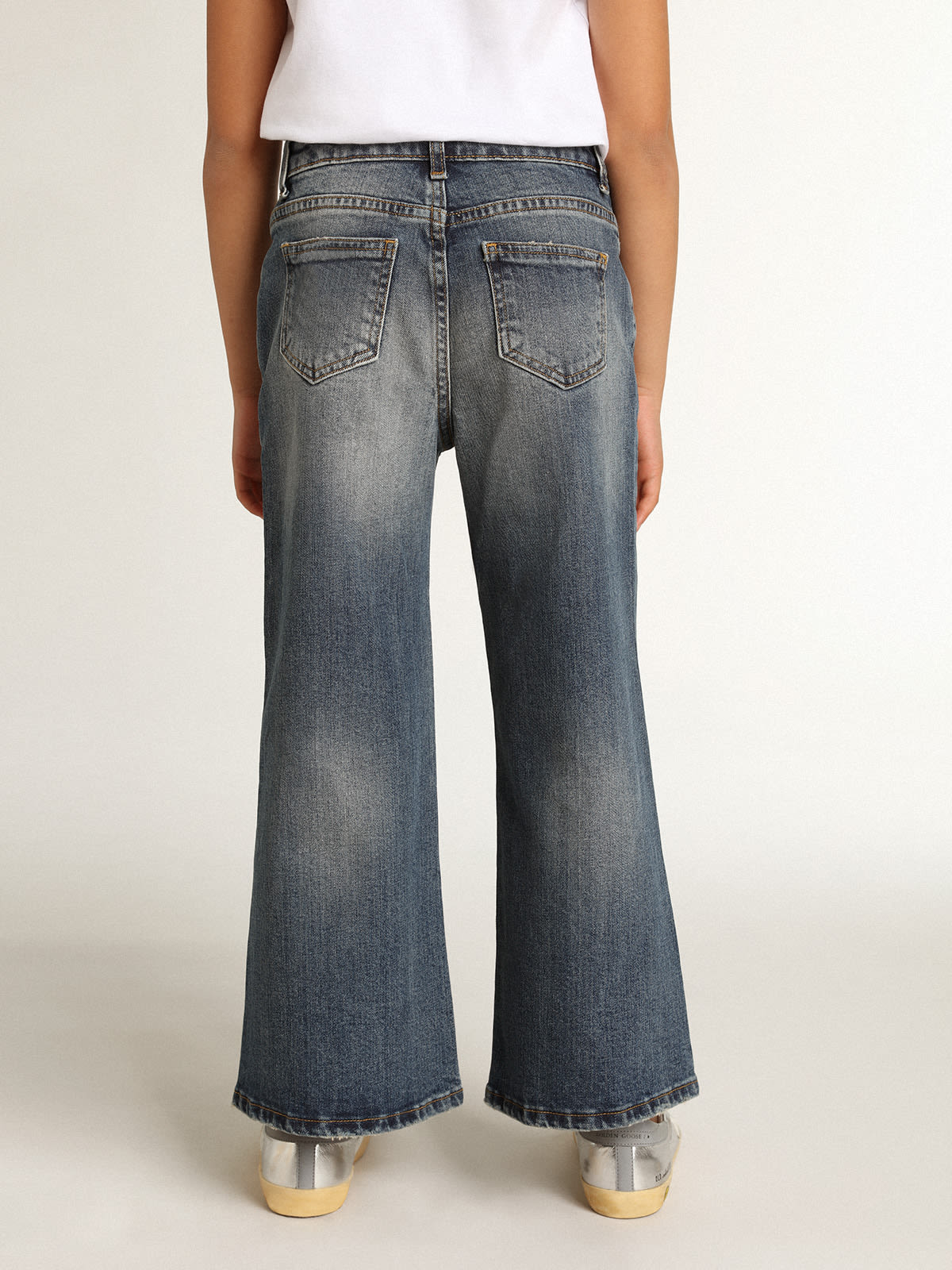 Wide-leg jeans in mid-blue bull denim