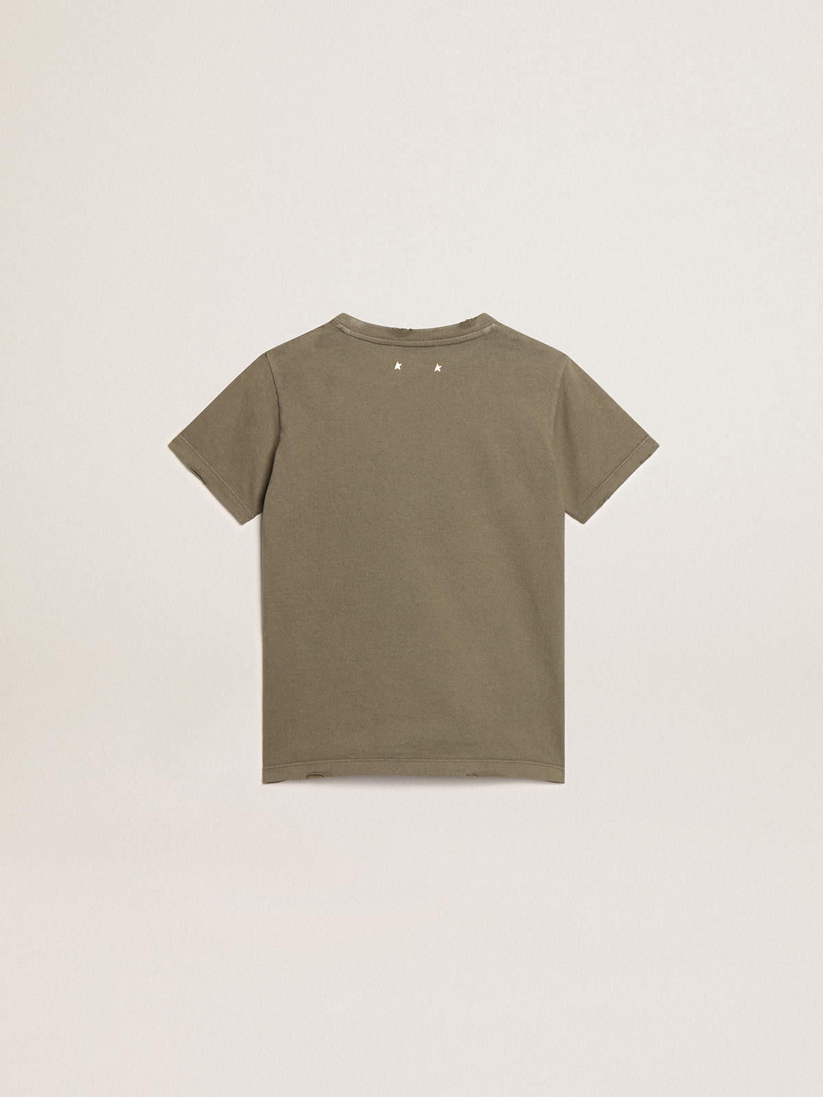 Golden Goose - Boys’ olive-green T-shirt with printed white logo in the center in 