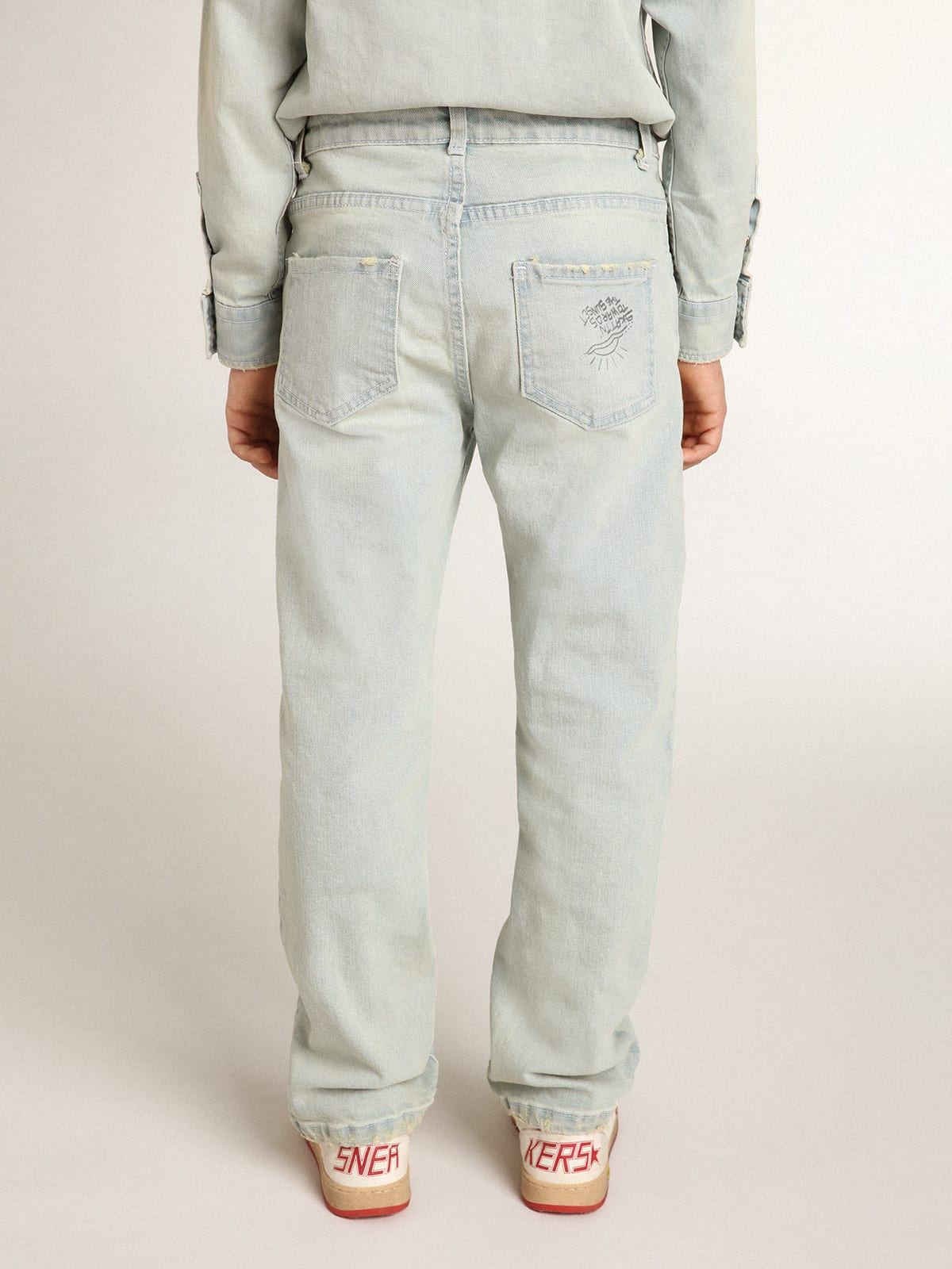 Golden Goose - Calça jeans desbotada infantil masculina com tratamento desgastado in 