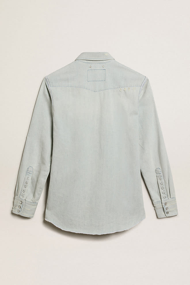 Golden Goose - Men's bleached denim shirt with hammered studs in 