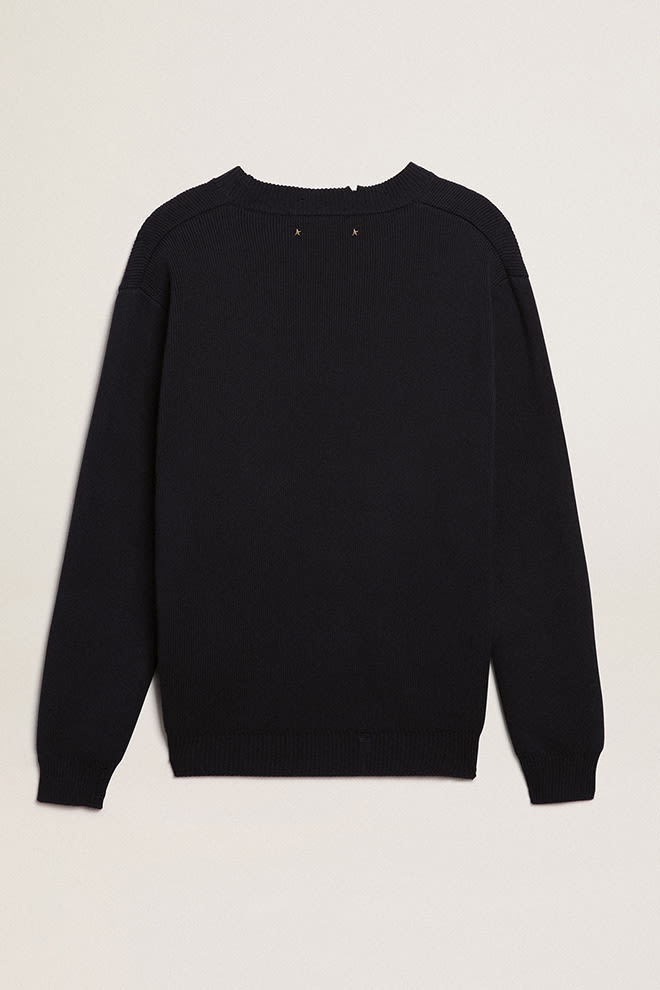 Golden Goose - Men’s round-neck sweater in dark blue cotton in 