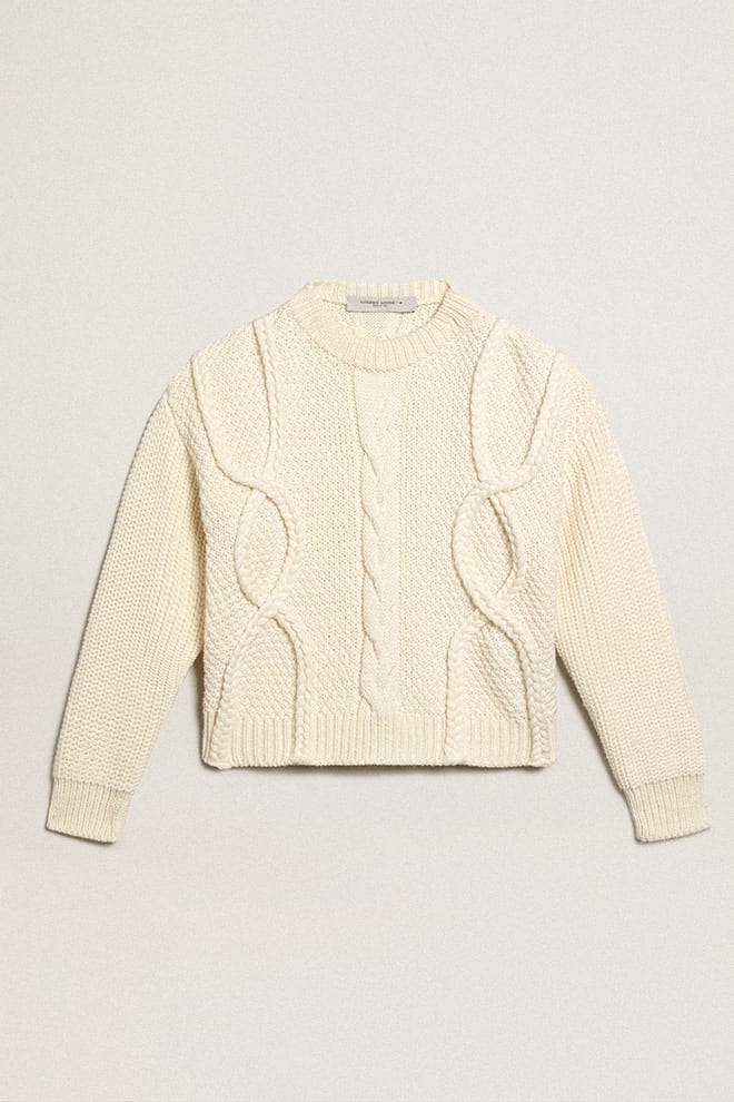 Golden Goose - Women's round-neck sweater in wool with braided motif in 